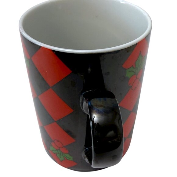 DEPARTMENT 56 Holiday Mugs Set of 3 Red Black Checkerboard Christmas Ho Ho Holly - Picture 7 of 10